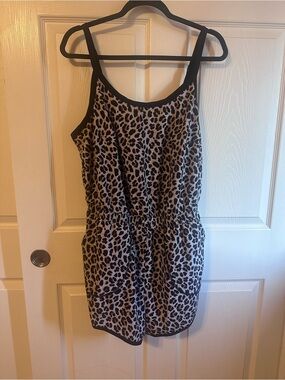torrid Active Leopard-Print Tank Romper in Cream and Black Trim